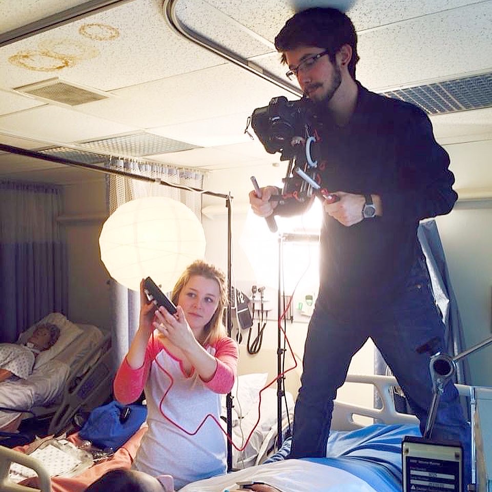Nick filming on an early short film set