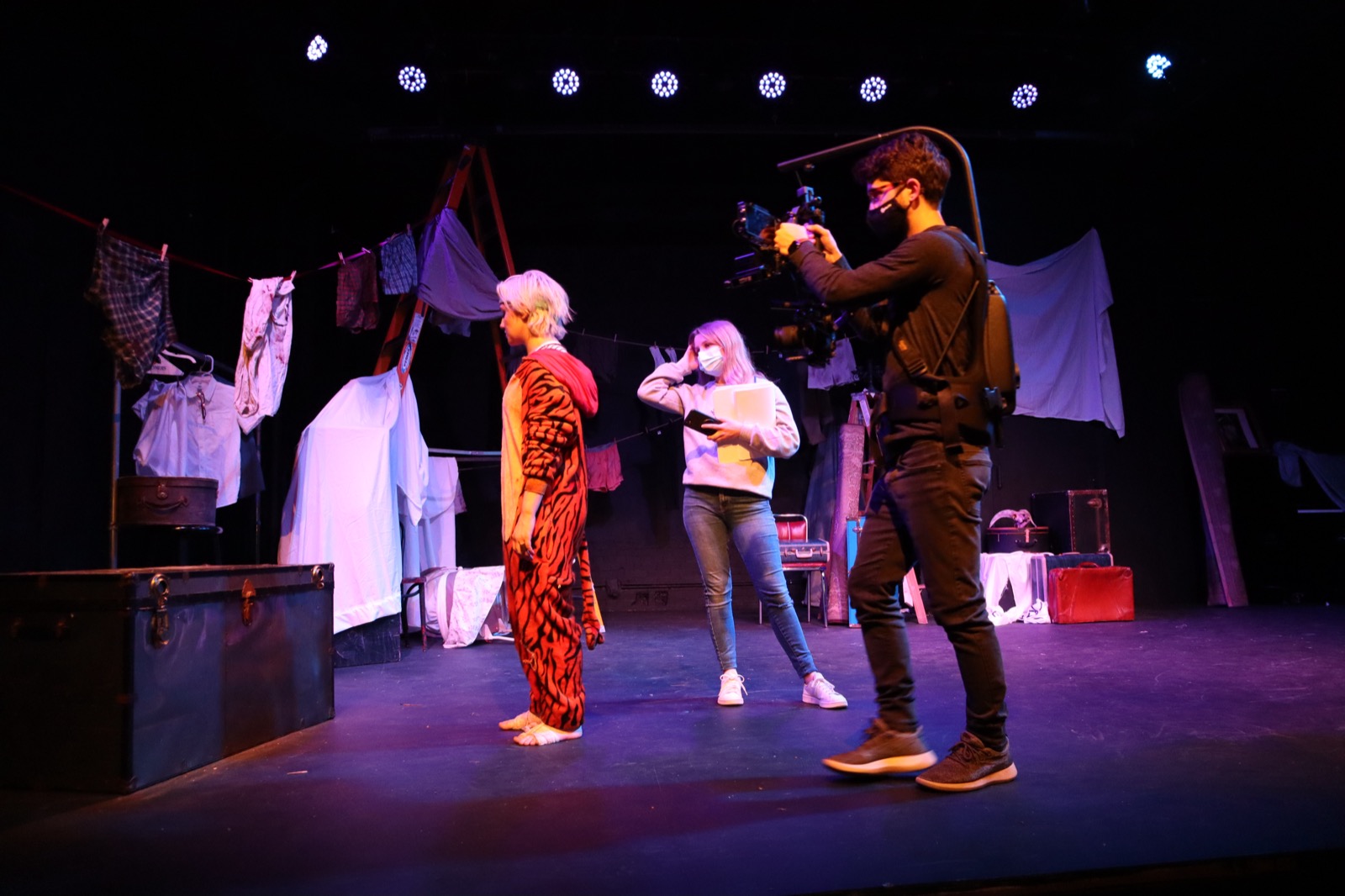 Behind the scenes filming a stage production