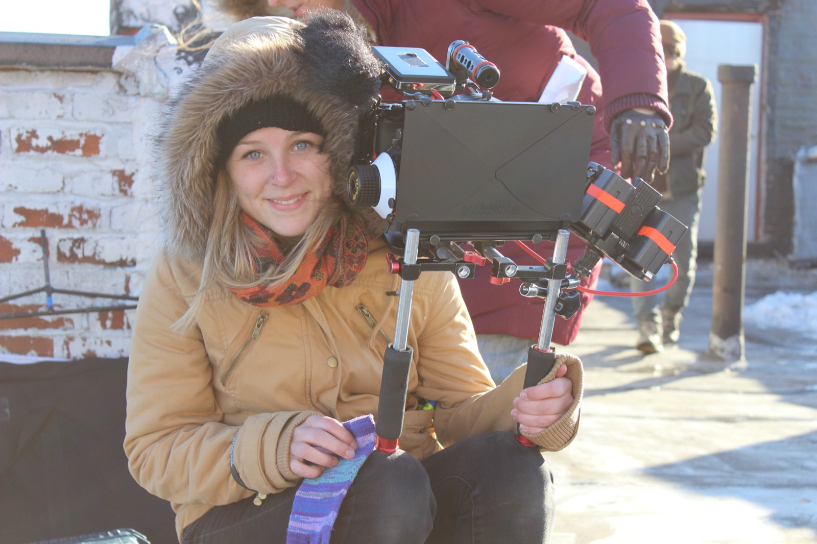 Behind the scenes on a rooftop shoot