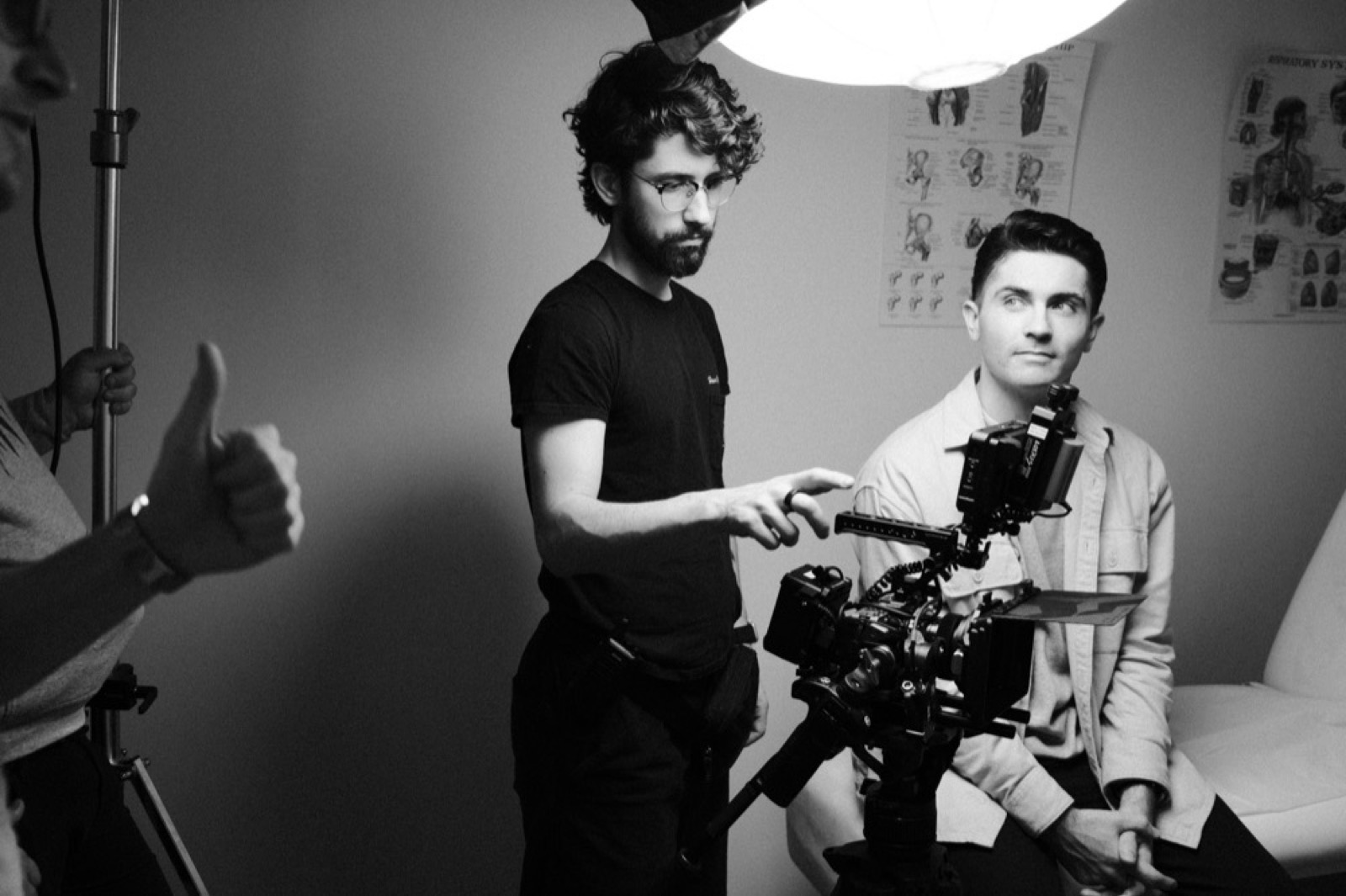 Behind the scenes filming in a doctor's office set